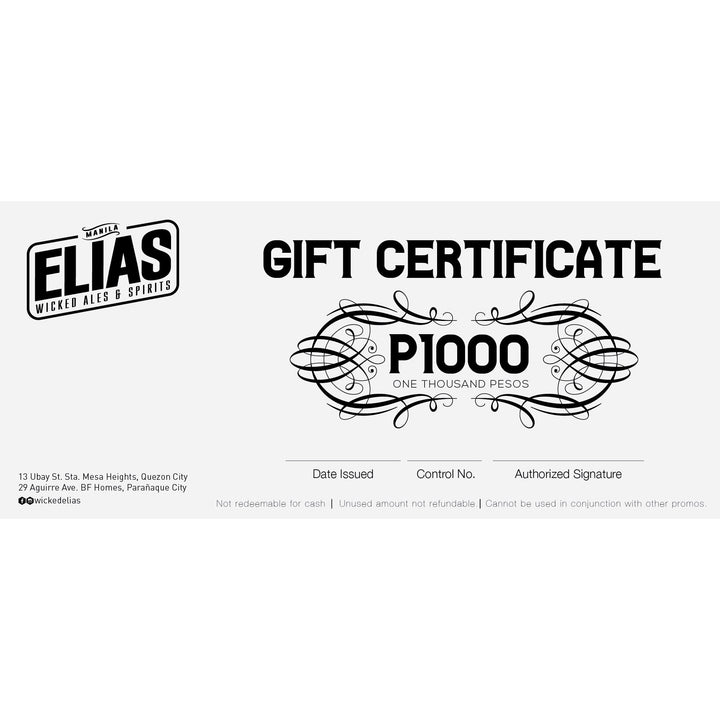 _P1000 Gift Check - Elias Wicked Ales & Spirits